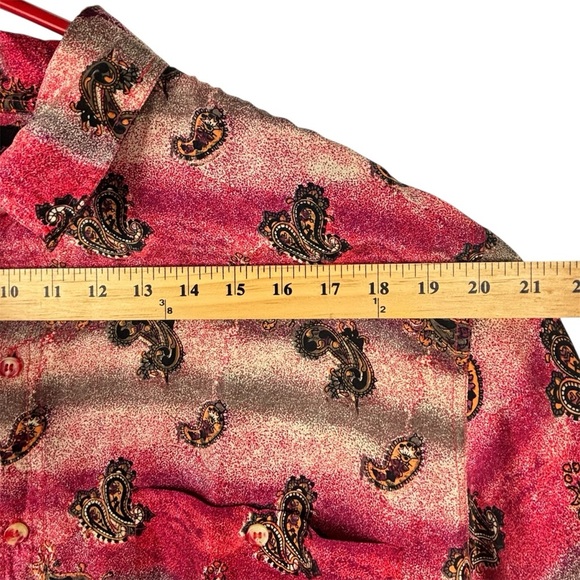 Vintage Revolution Silk Paisley print Shirt Button front Collared Red/beige L - Picture 7 of 9